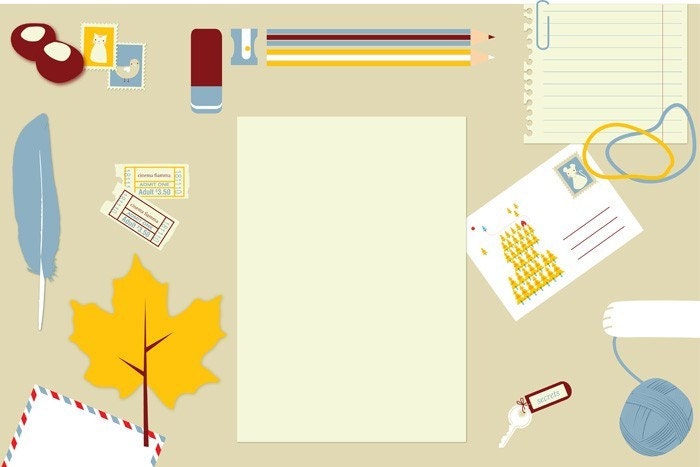 Autumn Table Desktop in yellow and blue - Bureau Print 8 x 11.5