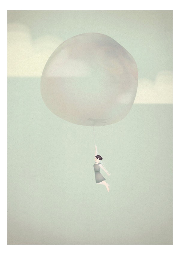 Bubble Girl Romantic Delicate Whimsical - Follow your dreams Print 8 x 11.5