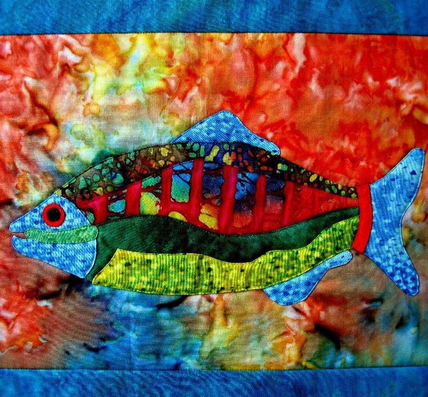 Wall Art Quilt Fish Wall Hanging Batik OOAK Handmade