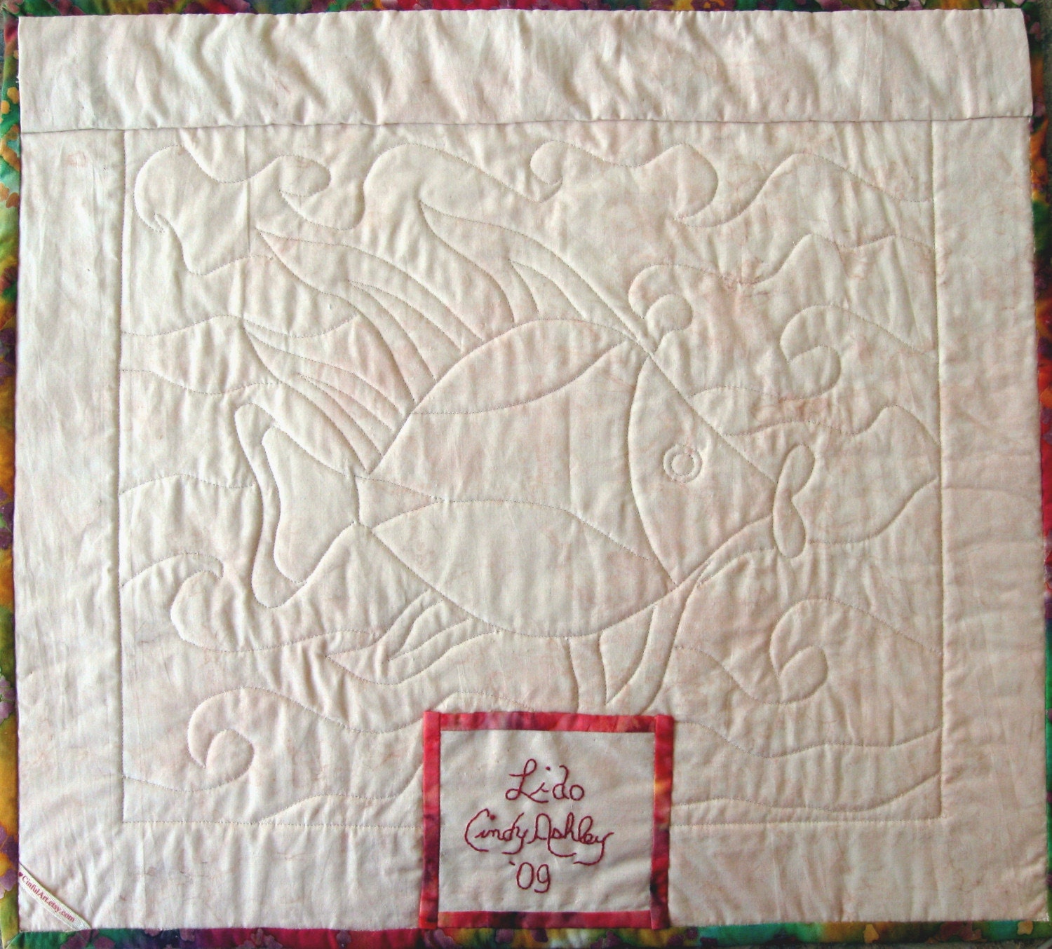 Wall Art Quilt Tropical Fish Lips Wall Hanging Batik Applique OOAK Handmade
