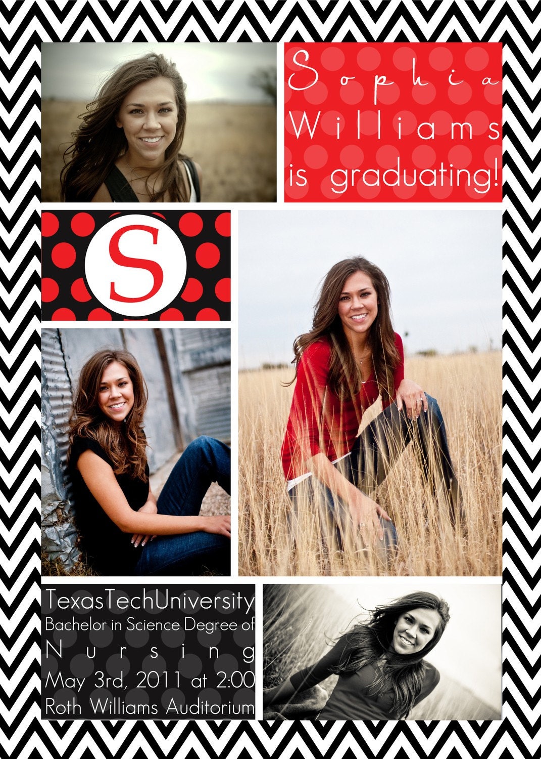 Sophia- Custom ZigZag Graduation Announcement