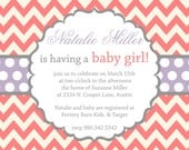 Natalie- Baby Shower Invitation for a girl- in coral - PRINTABLE INVITATION DESIGN