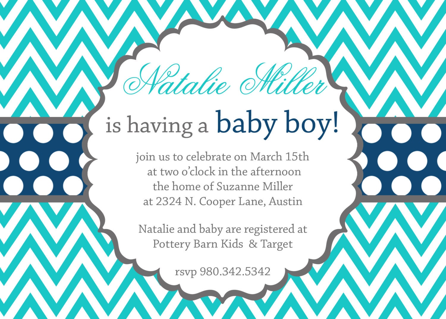 Natalie- Baby Shower Invitation for a boy - PRINTABLE INVITATION DESIGN