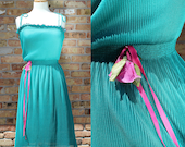 Vintage Sheer Teal Blue Green Dress / Adjustable Straps