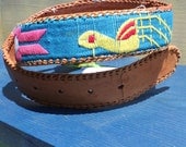 Guatemalan Belt / Vintage Leather Snake Floral Motif