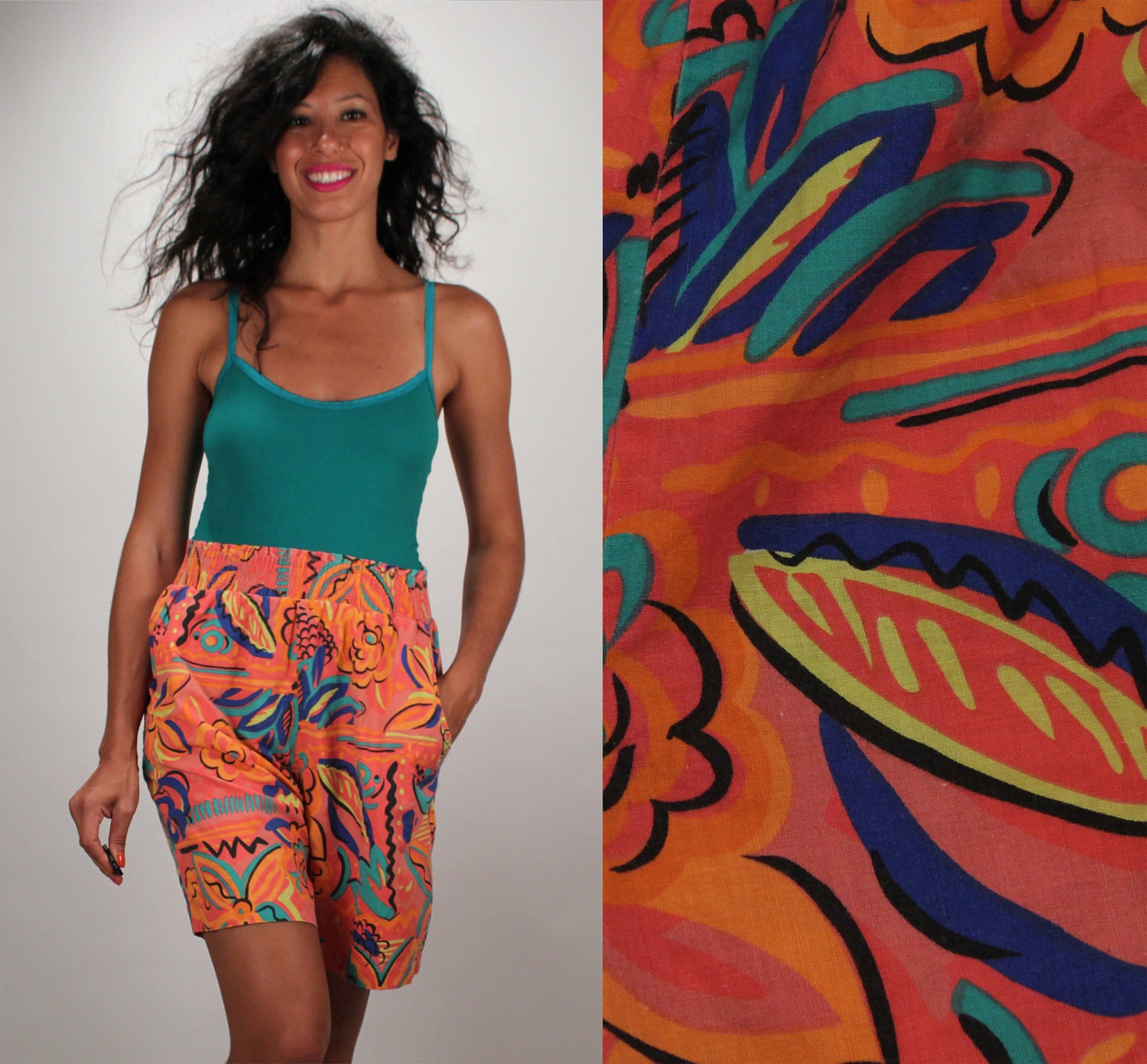 Vintage Orange Elastic High Waist Shorts