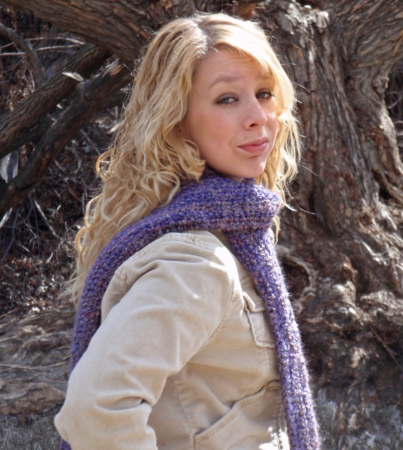 Handmade Crocheted Scarf using SUPER SOFT Homespun Yard in Amethyst Purple - Ready to Ship