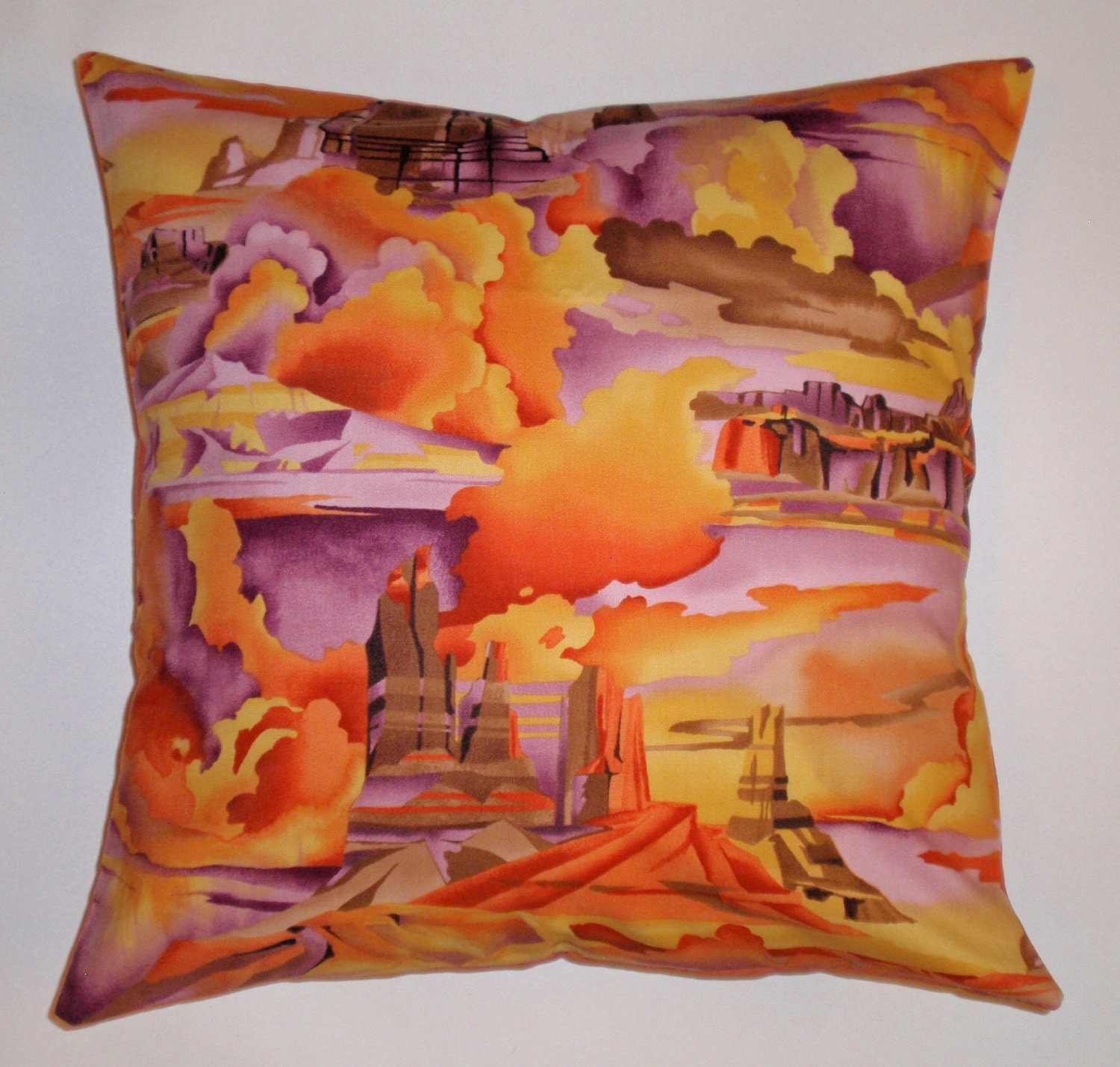Throw Pillow  Cover - 16X16" sewn with Enchanted Desert by Robert Kaufman - Southwestern Desert Throw Pillow Cover in Purple & Orange