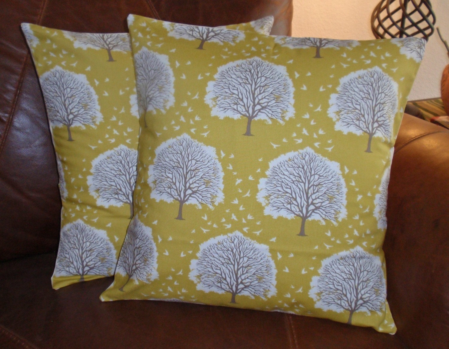 Throw Pillow removable cover 16x16 Set of 2 sewn with Joel Dewberry's Majestic Oak in Sunglow