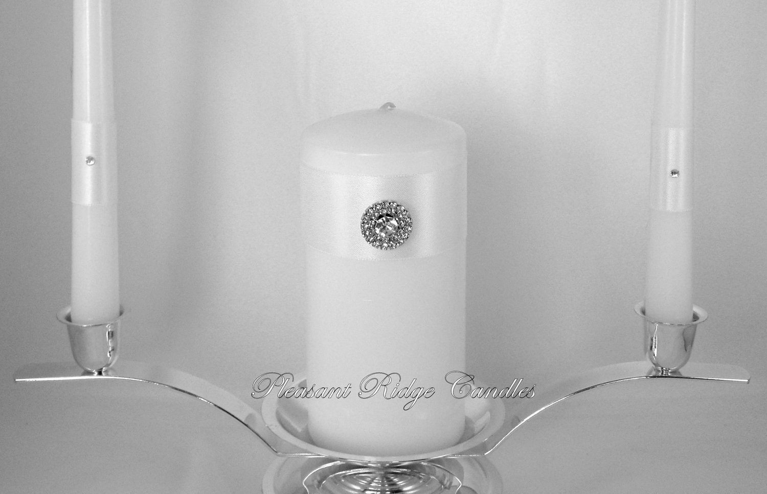 Unity Candle Set White Bling Wedding Rhinestone Choice Color Choice