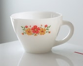 Fire King Milk Glass Premium Cup with Yellow and Orange Flowers