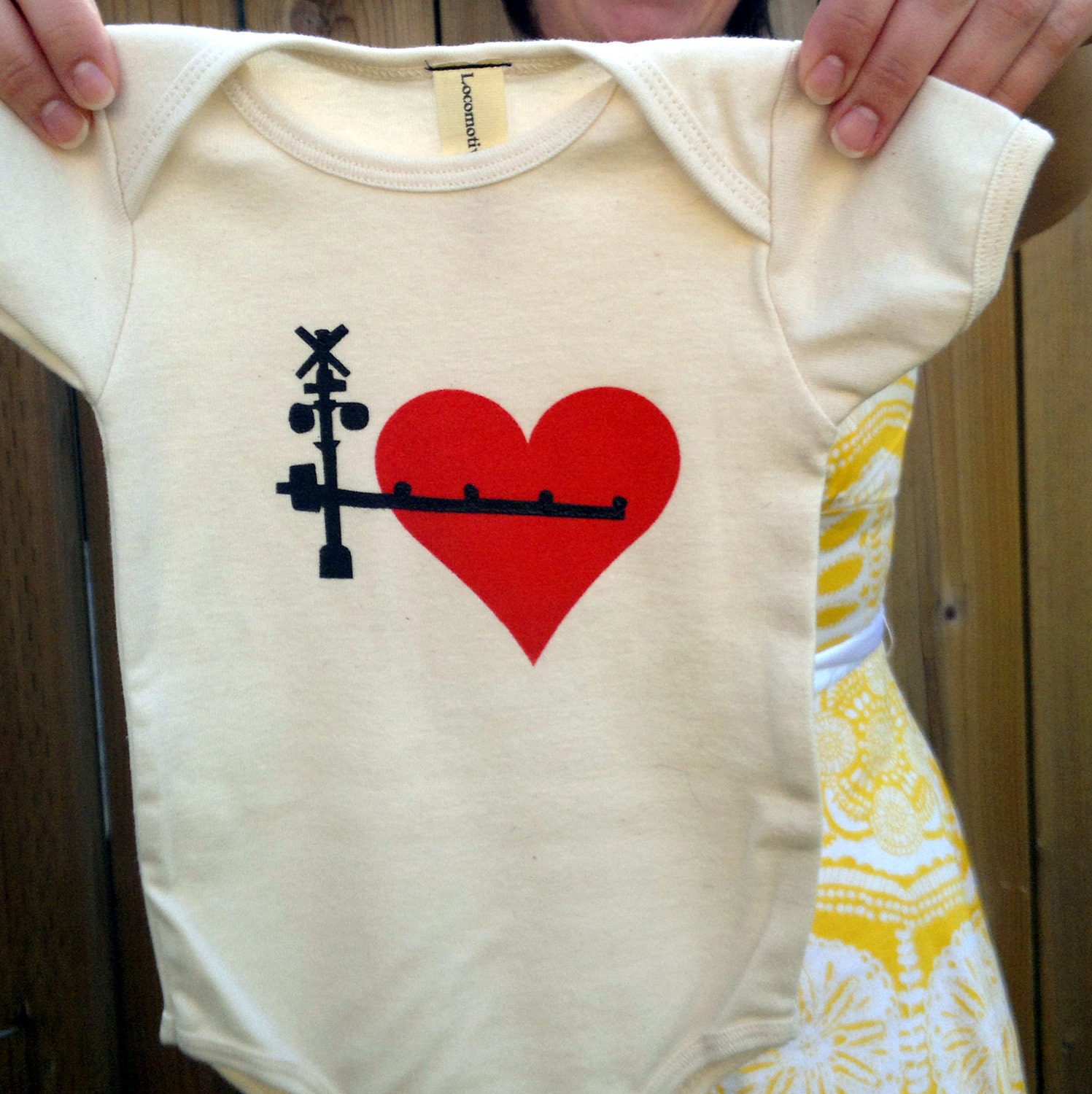 GIft for Baby - Organic Cotton Cross My Heart Train Crossing Onesie - Super Cute and Soft Gift for Baby