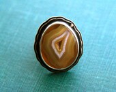 Laguna Agate Ring in Recycled Silver and 14 Karat Gold in a Size 8.5 (Wide Band)-"Layers Ring in Goldenrod"