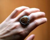 Moss Agate Ring in Recyled Silver in a Size 8.75 (Wide Band)-"Terrain Ring in Ochre"