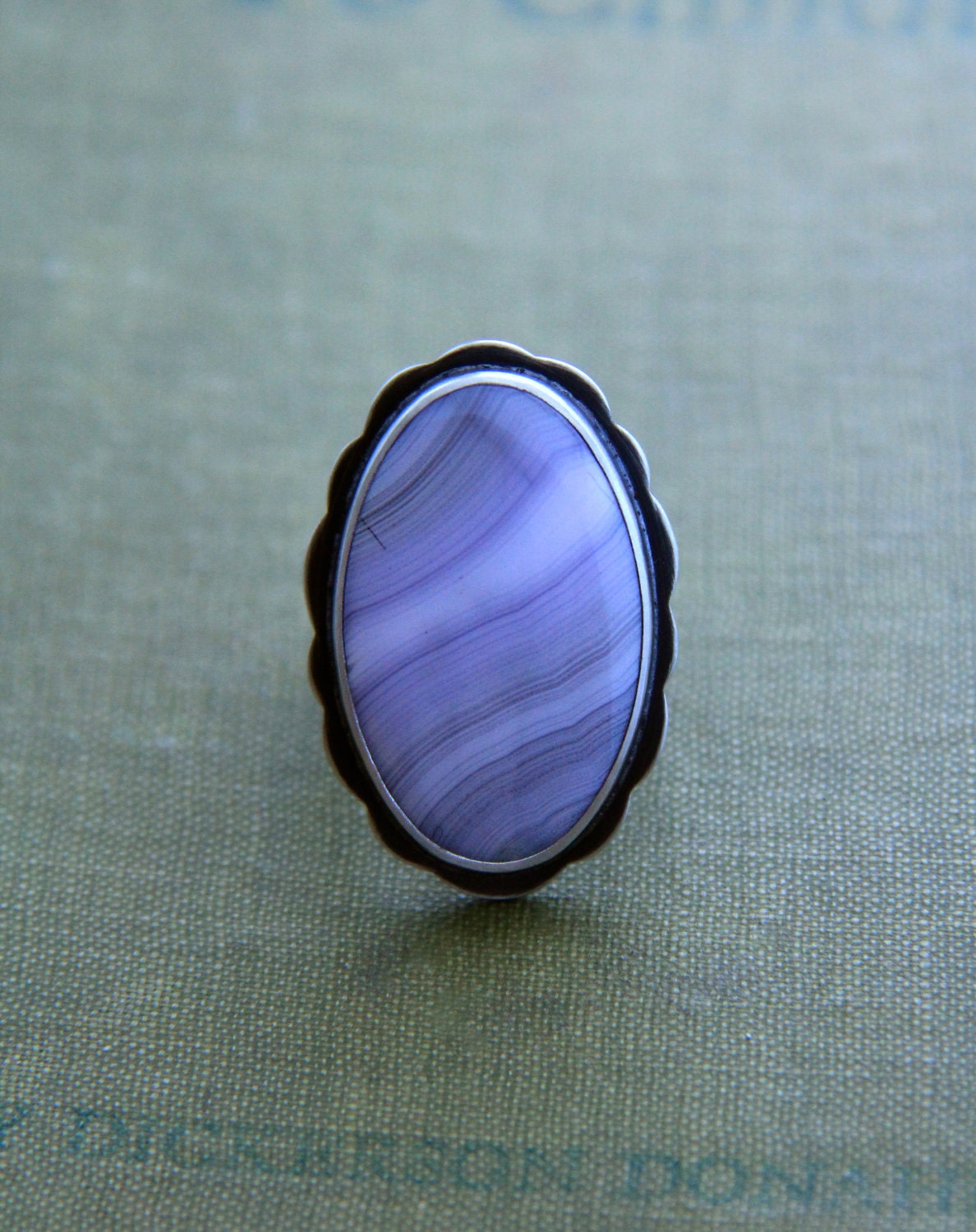Laguna Agate and Reclaimed Sterling Ring in a Size 7 (Wide Band)-"Cosmos Ring in Lavender"