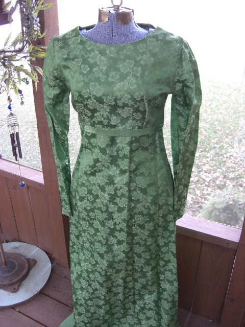 Vintage Green Long Formal Dress 60s 70s  Small Medium