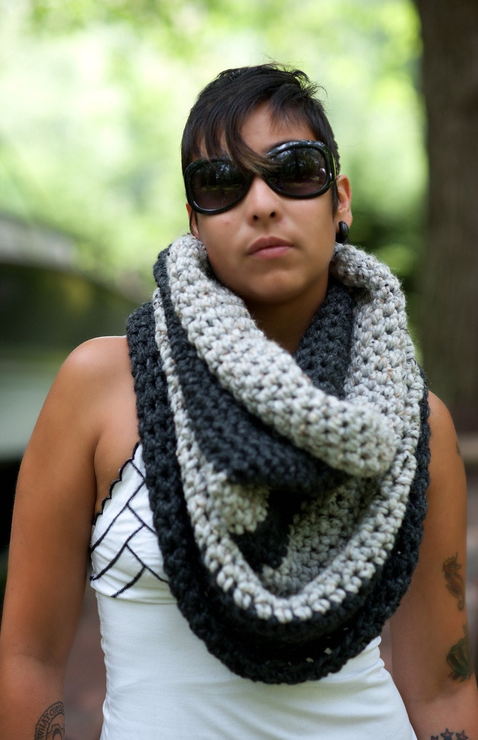 The Colossal Cowl......Cowl Wrap Hood Infinity Scarf Charcoal and Grey Marble