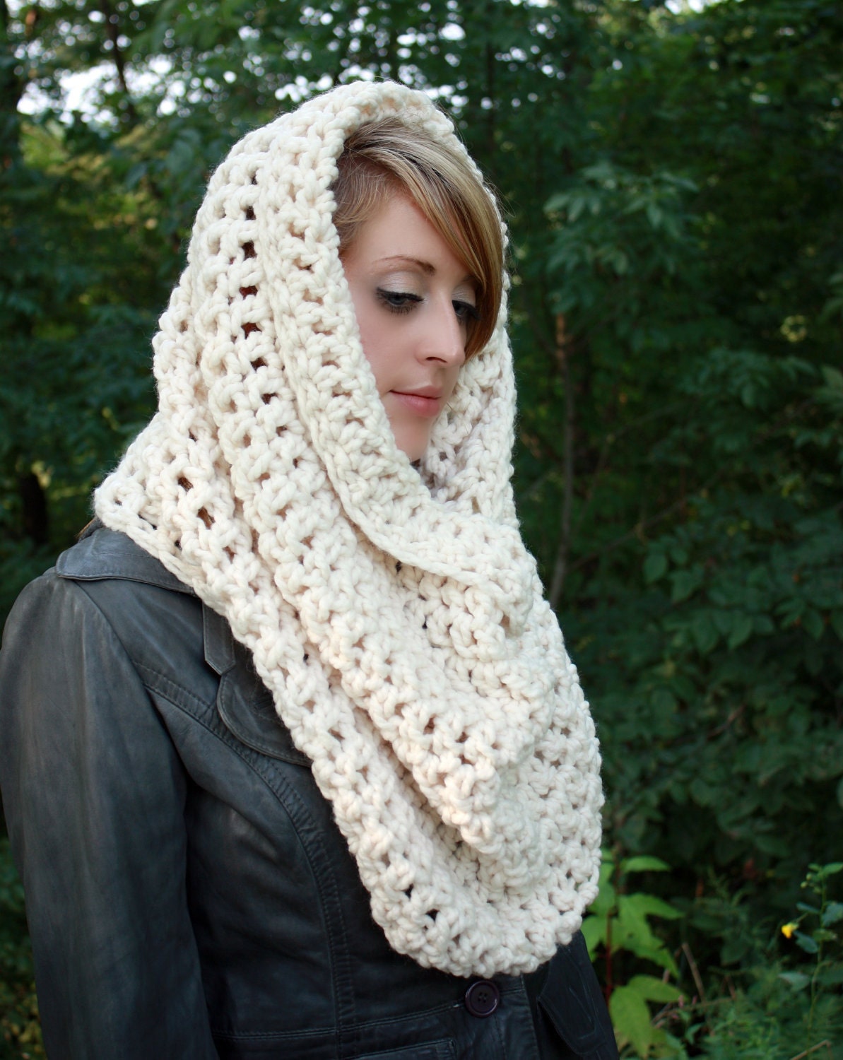 The Sumptuous Snood in Ivory....Huge Infinity Scarf Hood