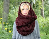 The Yukon Cowl...Thick Warm Infinity Scarf in Black Cherry Claret