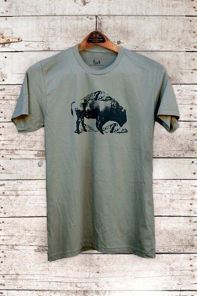 Mountain Buffalo Bison print tshirt - mens tshirt -  by Bark Decor