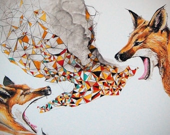 Smoke Signals - Fox Modern Geometric Print - Open Edition Giclee Print -  Sized 18 x 14 - by Bark Decor