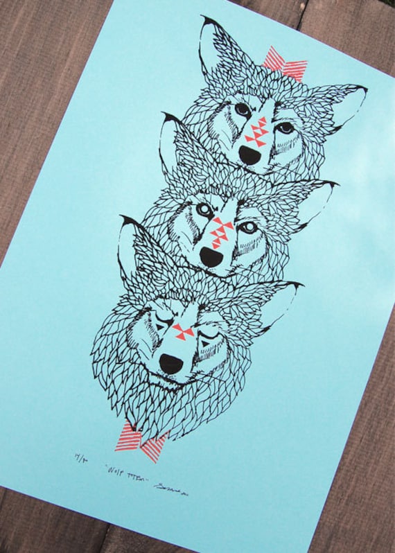 Wolf Totem - Two Color Modern Wolves Screen Print - Editon of 90 - by Bark Decor