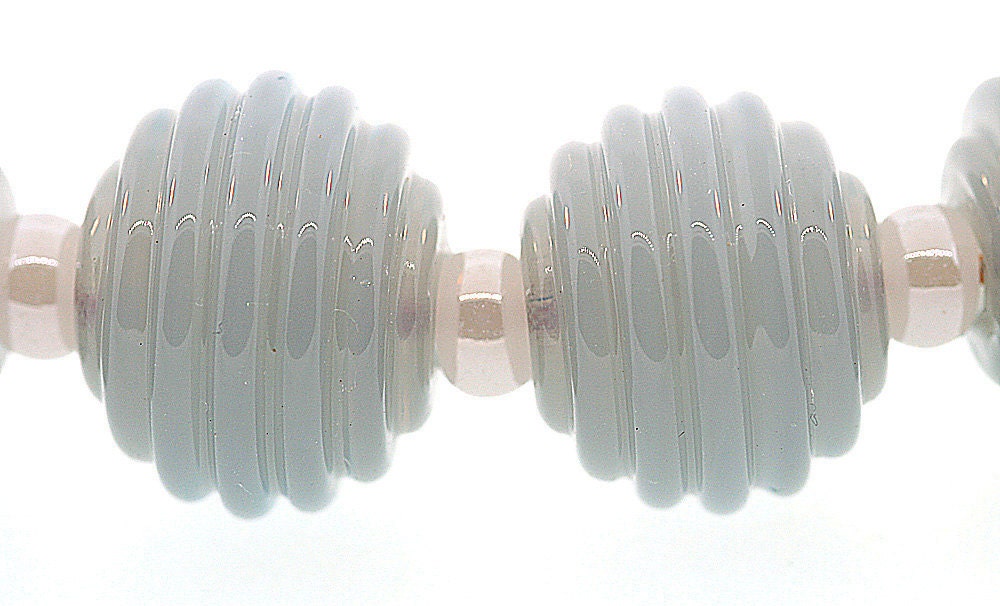 Handmade Translucent Blue Gray Round Ribbed Lampwork Beads - BIMSBangles