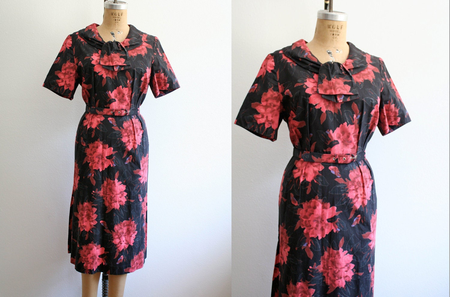 1960s dress / Cotton print dress / Watercolor Rose