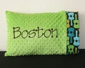 Boys Guitar Pillowcase - Personalized Pillow - Minky and Groovy Guitars - Embroidered Pillow and Pillowcase - YOUR NAME (12x16)