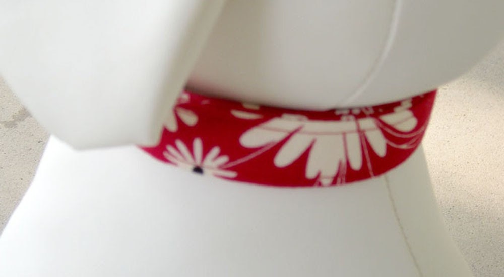 Dog Collar Red with White Black Floral