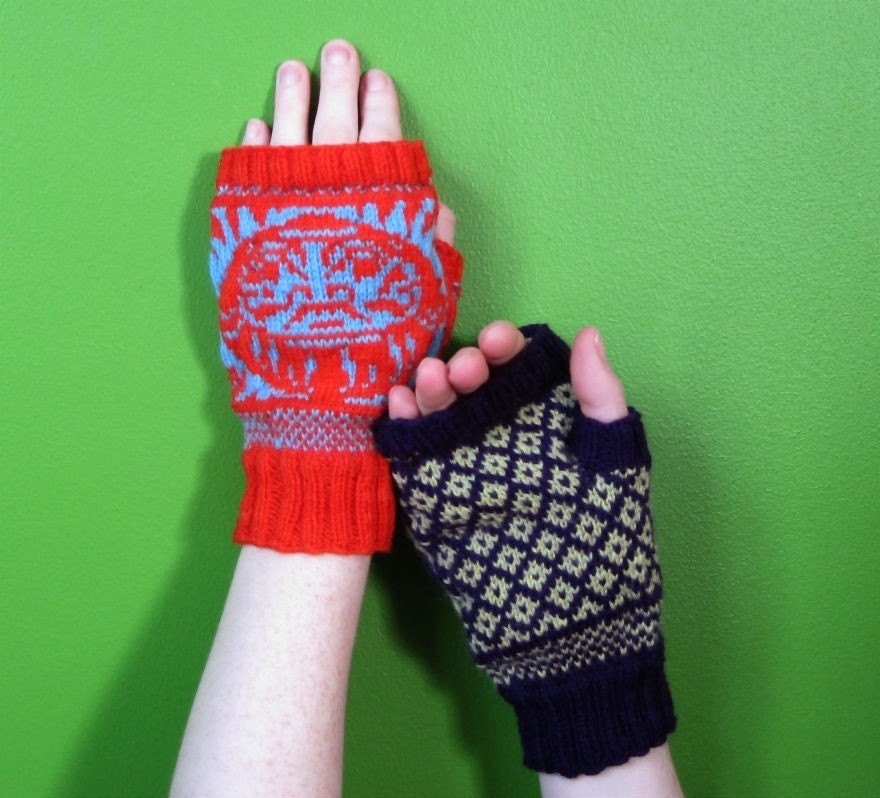 PDF knitting pattern-  Fair Isle Daruma FIngerless Mits