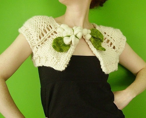 PDF knitting pattern- shrug with felted ume blossom detail