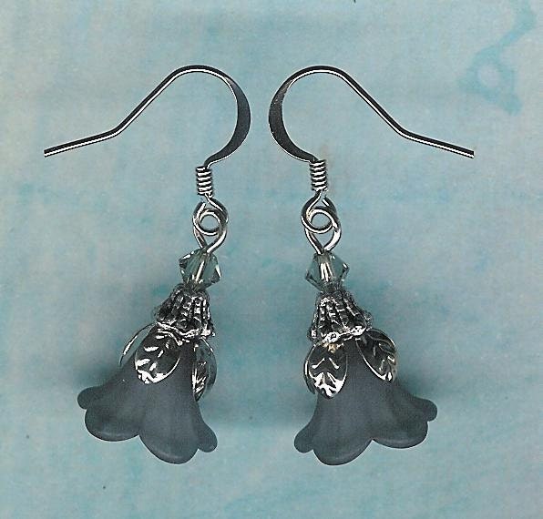 50% off SALE- Antique Silver Delicate Blue Gray Lucite Petunia Earrings