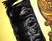 Black Wetlook Clutch Shirred Carryall, Wristlet, Party Purse, Club Clutch