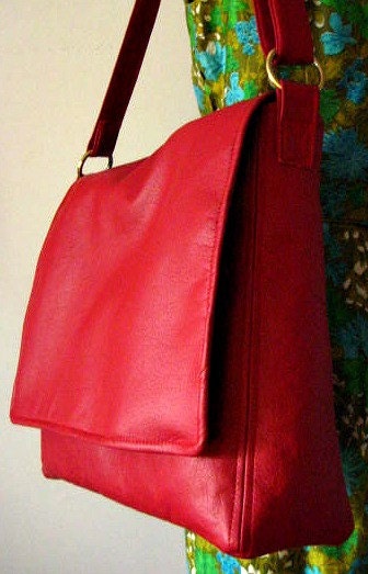 Messenger Bag in Red, Faux Leather Hand Bag Laptop Bag Crossbody Bag