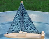 Wave Print Wooden Sailboat