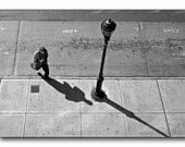 NYC Shadows Fine Art Photography - Black and White, Brooklyn City Street, Lamp Post, Sidewalk