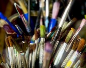 Artist Tools Fine Art Photography, Used Artist Paint Brushes, Variety Of Colors And Sizes, Blue, Red, Green, Yellow