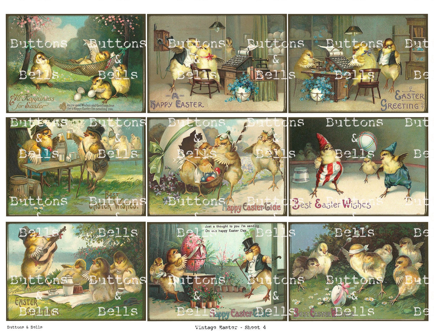 Digital Scrapbook -  Vintage Easter 4 -Ephemera - ATC - 2.5x3.5" - Chicks - Collage Sheet -EA1