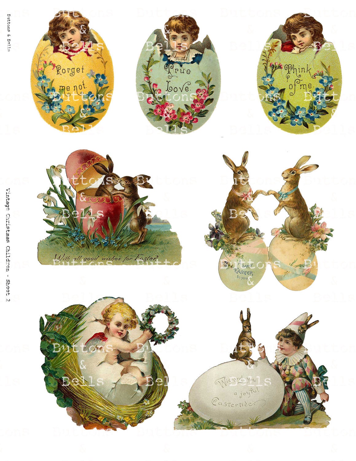 Digital Scrapbook -  Vintage Easter - ATC - Victorian - Eggs - Scraps - Collage Sheet - XM2