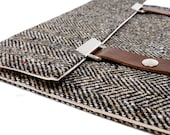 iPad case - black and brown herringbone tweed