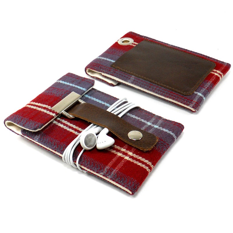 iPhone 5 wallet with a pocket for credit card - red and purple plaid