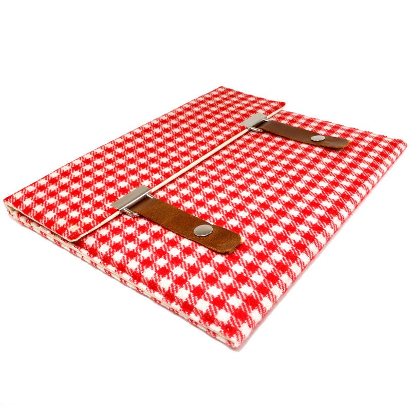 11" MacBook Air sleeve, laptop cover - red and white gingham wool