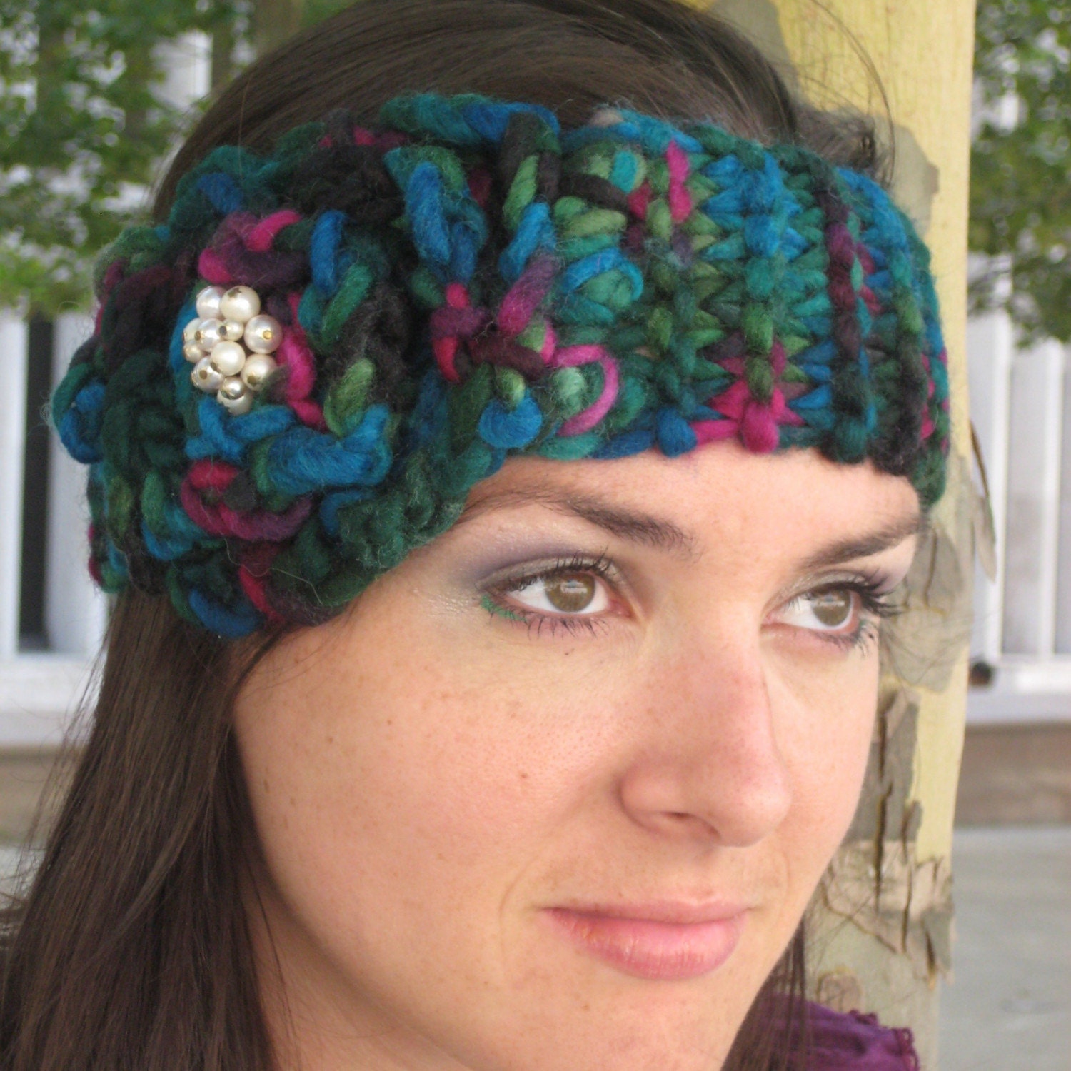 Dahlia-lightful White  Headband/Neckwarmer