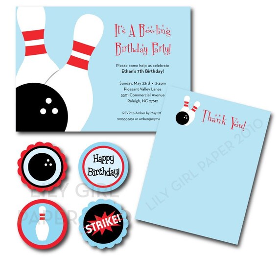 Bowling birthday party set, printable Il_570xn