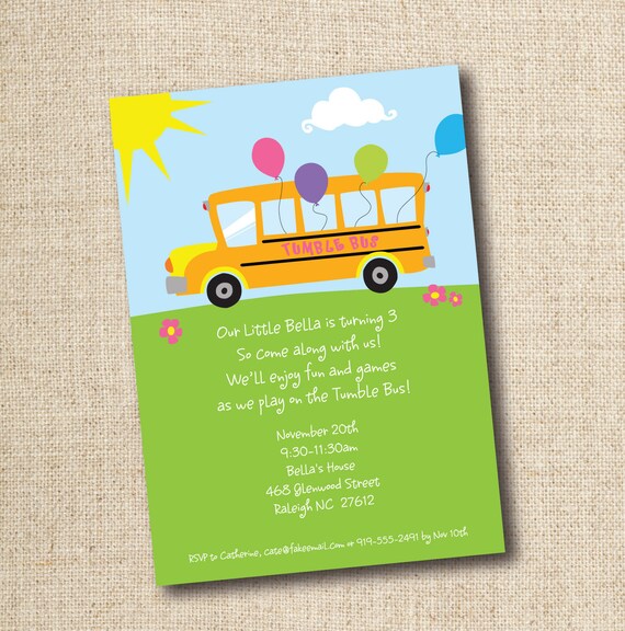 Tumble Bus birthday party invitation (custom), printable file Il_570xn