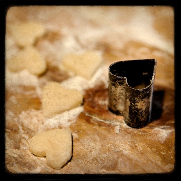 My Heart - vintage heart shaped cookie cutter with heart cookies, 8X8 Fine Art Photograph