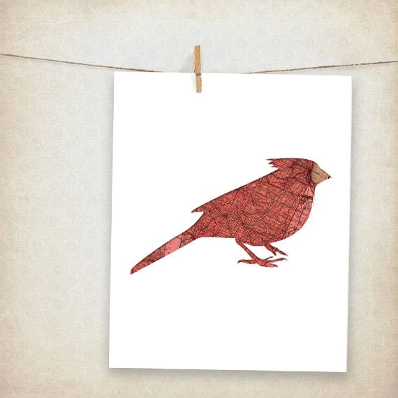 state bird of illinois cardinal map bird - 10x8" print