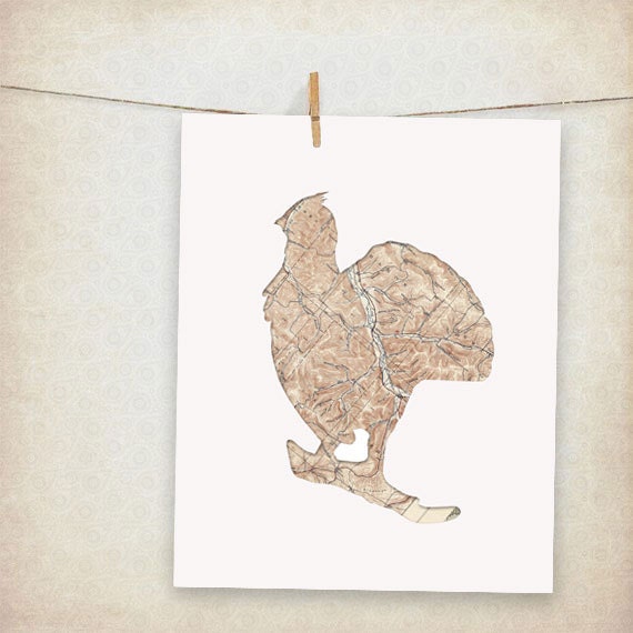 state bird of pennsylvania ruffed grouse map bird - 10x8" print