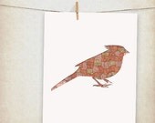 state bird of ohio cardinal map bird - 10x8" print